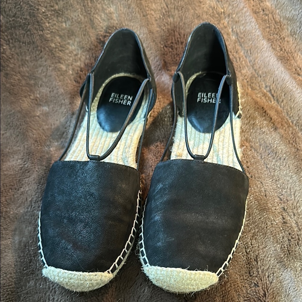 EILEEN FISHER Lee Espadrille Flat, Black Suede Shoe Sz 8